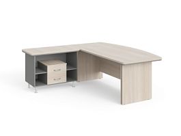 БЕРЛИН / BERLIN Стол руководителя угловой L с тумбой 2 ящика 2000х2000х760 Акация/Серый - Фото предпросмотра