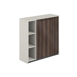 Шкаф средний со стеллажом, 1240х410х1226  / корпус: жемчужно-серый, фасады: дуб адриа Риф / Reef - Фото предпросмотра