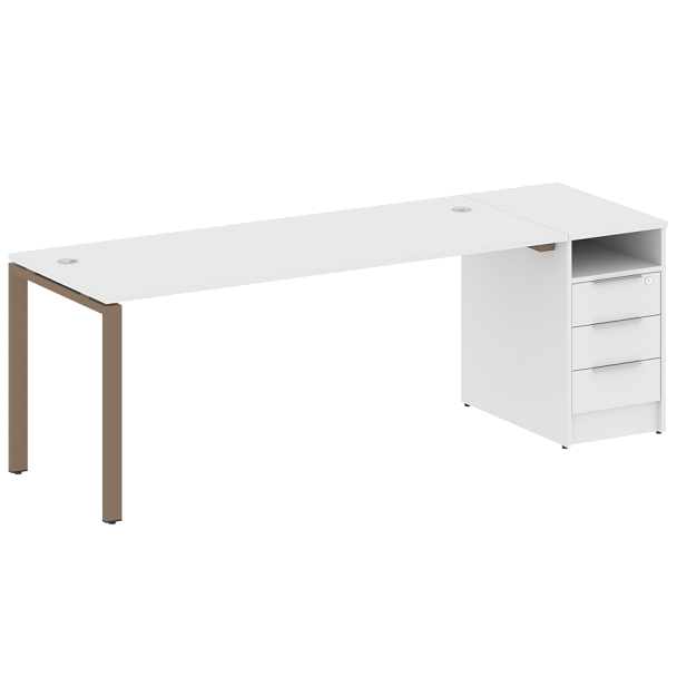 Metal System Р. ст. с тумбой на П-образном м/к БП.РС-СТП-1.5 Белый/Мокко металл 2212*720*750 - Вид 1