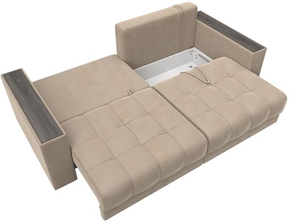 Диван прямой с декором Лига-049 НПБ Велюр бежевый - Вид 9