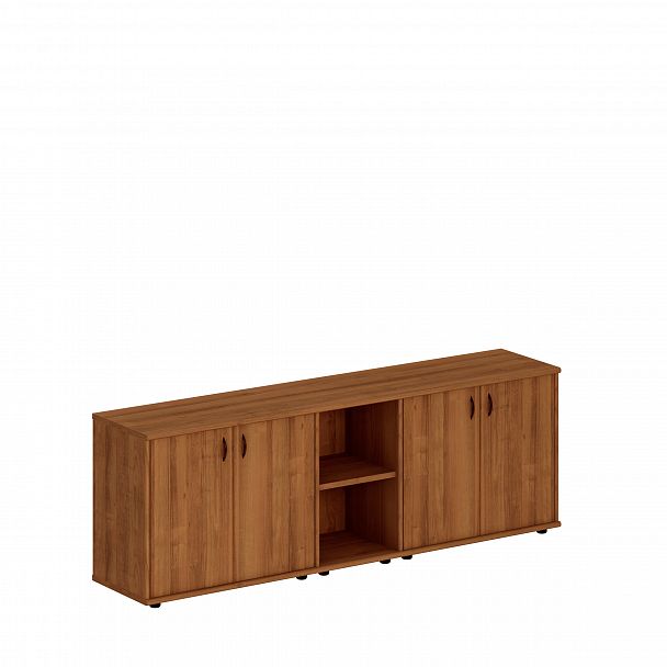 Шкаф комбинированный низкий (закрытый + стеллаж узкий + закрытый) "Престиж" Исп.09 темный орех - Вид 1