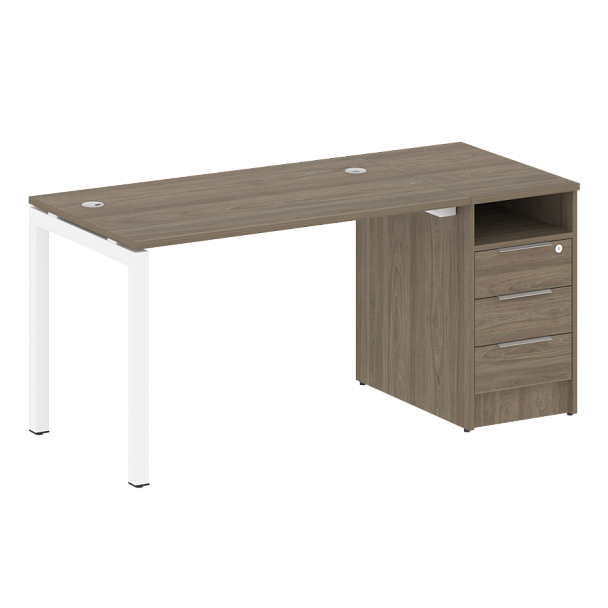 Metal System Quattro Р. ст. с тумбой на П-образном м/к 50БП.РС-СТП-1.2 Вяз/Белый металл 1612*720*750 - Вид 1