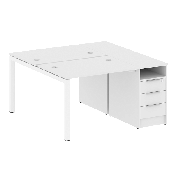 Metal System Quattro Р. ст. с тумбой на П-образном м/к 50БП.РС-СТП-2.1 Белый/Белый металл 1412*1475*750 - Вид 1