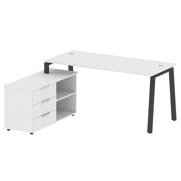 Metal System Р. ст. с тумбой на А-образном м/к БА.РС-СТС-2.4 (L) Белый/Антрацит металл 1700*1520*750 - Вид 1