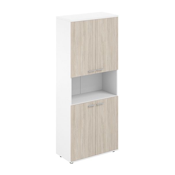 Шкаф высокий Sigma с нишей 800х400х1955, 4-х дв, з.ст HDF / корпус: белый; фасады: дуб светлый - Вид 1