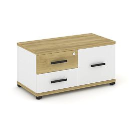 Concept Тумба приставная широкая 2 ящ.+1 распаш. фасад CN.TSP-004 B Дуб Винченцо/Белый Бриллиант/Металл Черный 836*420*416 - Фото предпросмотра