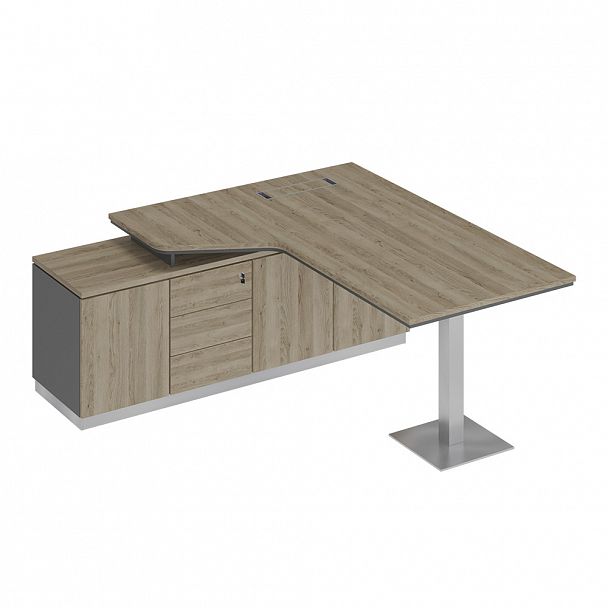 Стол руководителя эргономичный на опорной тумбе левый "Сity" СИ 113 дуб гладстоун светлый/антрацит премиум/дуб гладстоун светлый - Вид 1