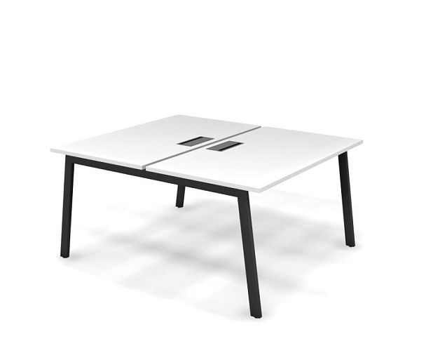 MATRIX 121S204-A Стол прямой двойной, проводник Merida (А-обр. опоры) 1380х1590х775 Белый/Темно-серы - Вид 1