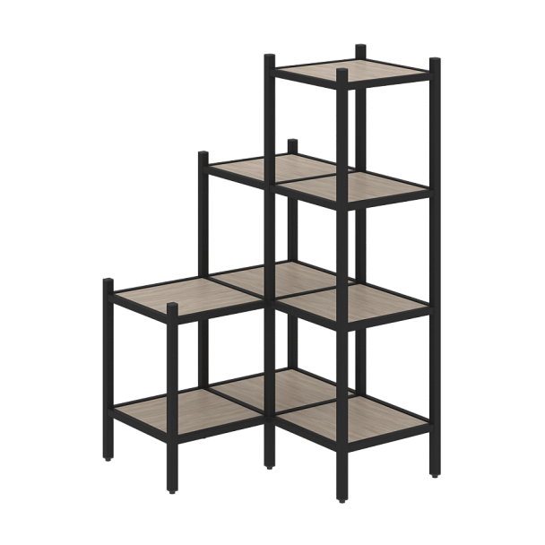 Loft Угловой внутренний стеллаж наборный VR.L-36 Дуб аттик/Чёрный металл 862*862*1458 - Вид 1