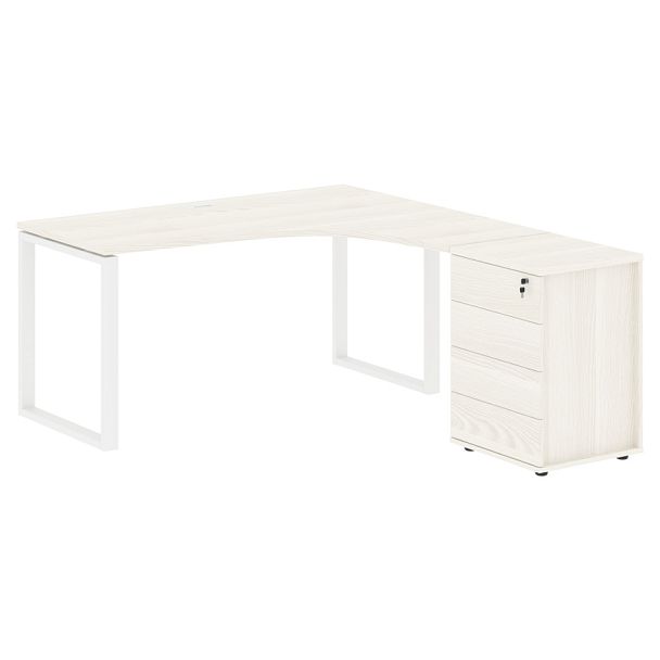 Стол эргономичный с тумбой EQCET 1518(R) Ясень Траун/Белый 1560х1880х750 EDIS - Вид 1