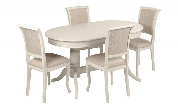Обеденная группа стол Арей 140(180)х80х76 Слоновая кость и 4 стула Арктос Слоновая кость/Кремовая рогожка - Вид 1