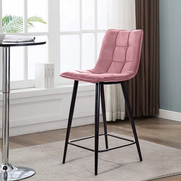 Стул полубарный UNO, бархат пудровый 15 / чёрный конус - Вид 14