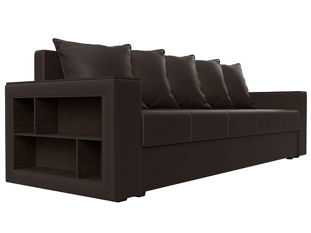 Диван прямой Дубай Лайт полки слева (полностью экокожа коричневая) - Вид 3