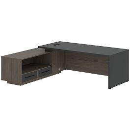 Стол руководителя с тумбой VCT 2319(L) Яшма черный/Черный матовый/Дуб Сильвер 2300х1900х750 VELION - Фото предпросмотра
