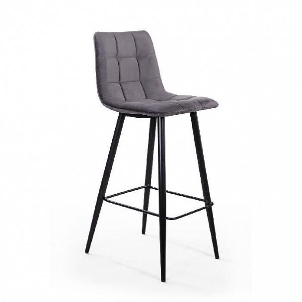 Стул барный UNO, бархат серый 27 / чёрный конус - Вид 1