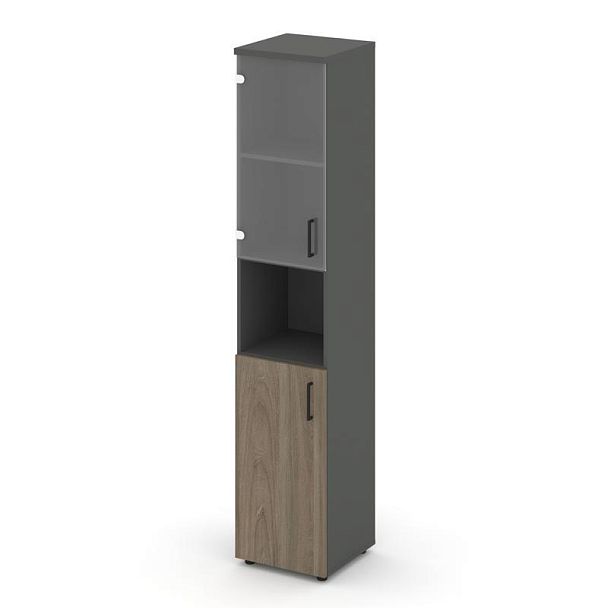 Style Project Шкаф высокий узкий SN.STU-105(L) Антрацит/Вяз Благородный/Прозрачный/Черный Ручки 400* - Вид 1