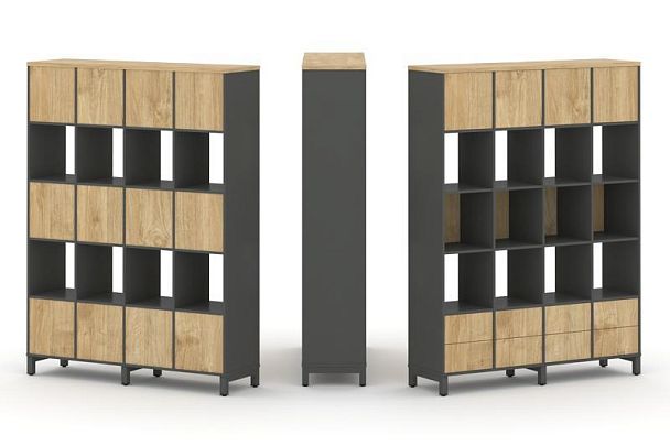 Стайл Проджект Набор стеллажа 1 сторон., 5 яр. SN.NS-541 Антрацит/Тиквуд Светлый/Металл Антрацит 148 - Вид 1