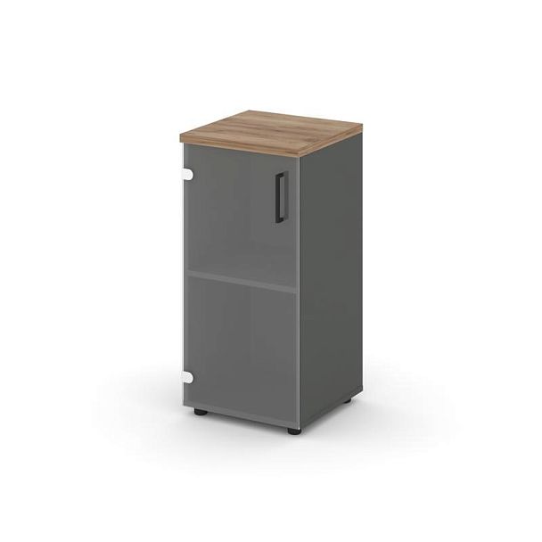 Style Project Шкаф низкий узкий SN.STU-302(L) Антрацит/Дуб Табак/Прозрачный/Черный Ручки 400*400*833 - Вид 1