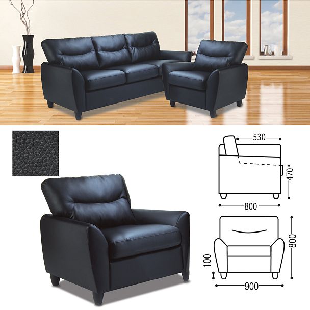 Кресло мягкое "Наполи", 800х900х800 мм, c подлокотниками, экокожа, черное - Вид 2