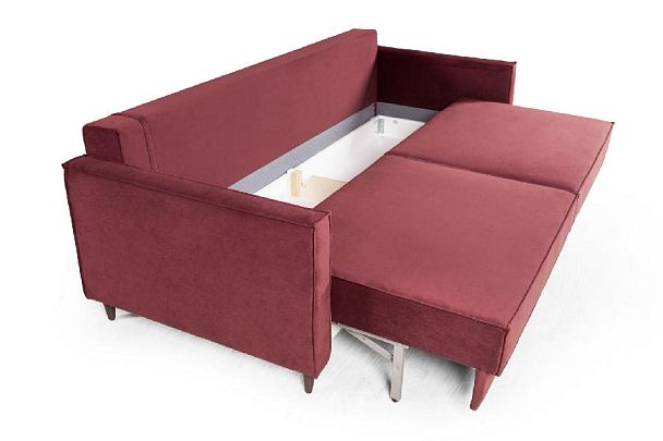 Keln диван-кровать трехместный прямой, велюр красный - Вид 5