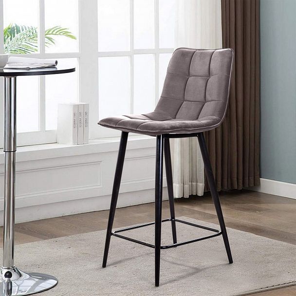 Стул полубарный UNO, бархат антрацит 14 / чёрный конус - Вид 14