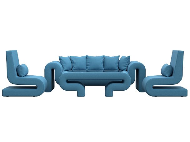 Набор Волна-2 (стол, диван, 2 кресла) Рогожка голубой - Вид 2