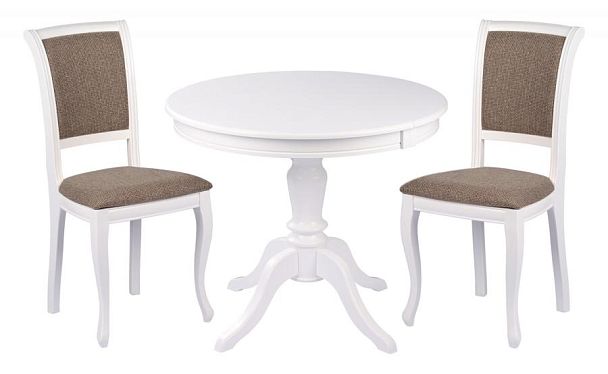 Обеденная группа стол Элат D90(130)х90х76 Белый и 2 стула Арктос Белый/Коричневая рогожка - Вид 1