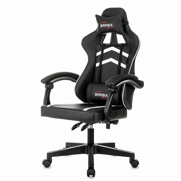 Кресло компьютерное BRABIX "Shooter GM-123", 2 подушки, экокожа, черное/белое, 533191 - Вид 5