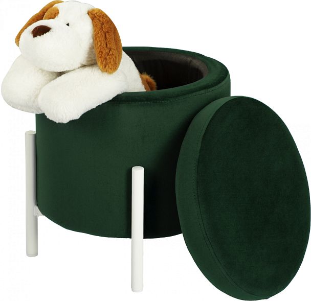 Комплект пуфов Кен с местом для хранения Зеленый велюр Confetti deep forest/белый, 2 шт. - Вид 1