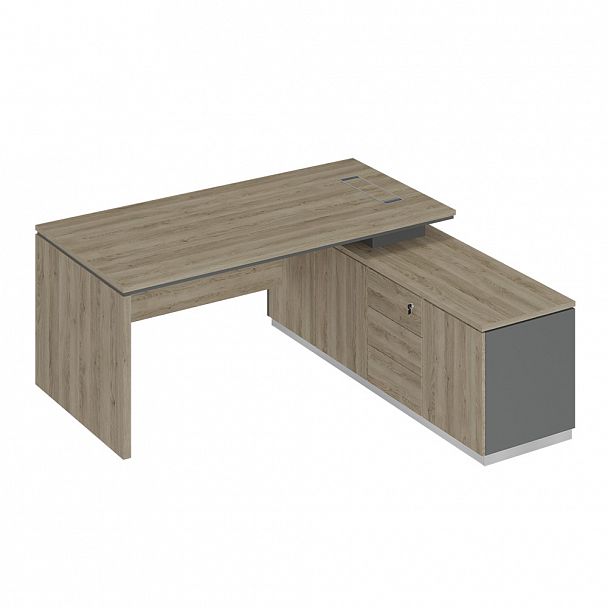 Стол руководителя (опора ДСП) на опорной тумбе (левый/правый) "City" СИ 107 дуб гладстоун светлый/антрацит премиум/дуб гладстоун светлый - Вид 1