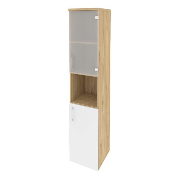 Onix Шкаф высокий узкий правый O.SU-1.4 (R) Тиквуд светлый/Белый бриллиант 400*420*1977 - Вид 1