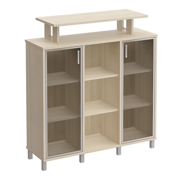 Стеллаж средний с надстройкой и стеклянными дверками "Борн" В 801-522 дуб шамони - Вид 1