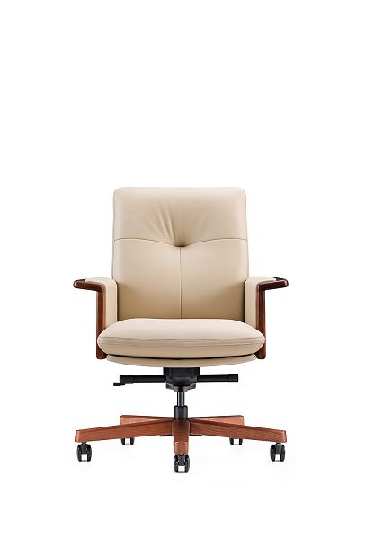 Кресло офисное Vivaldi ivory LB / бежевая кожа / деревянная крестовина - Вид 2