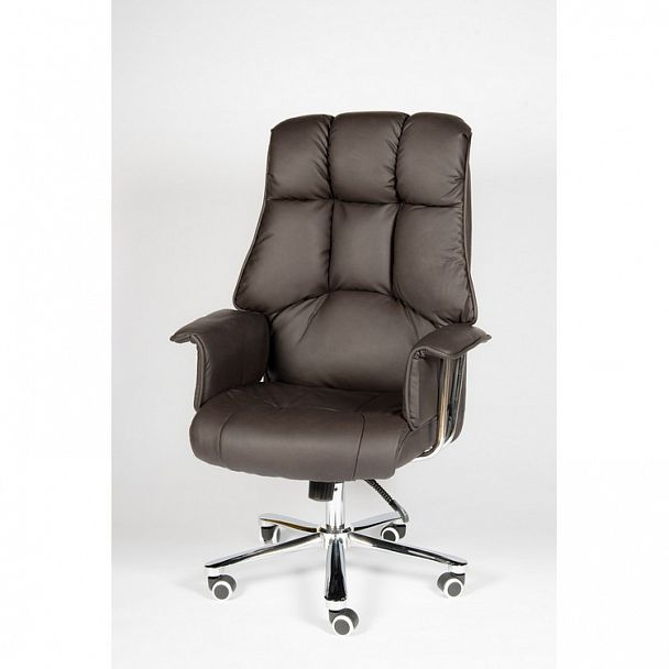 Кресло Президент / сталь + хром / темно-коричневая  экокожа - Вид 2