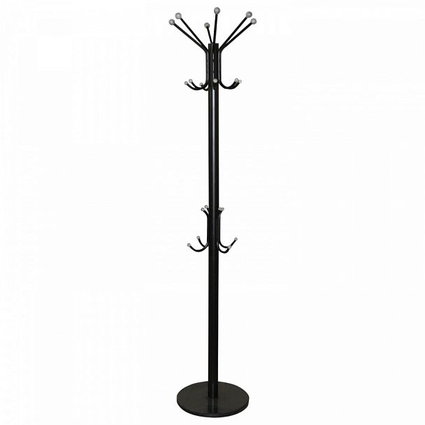 Вешалка-стойка SHT-CR450, 1,86 м, диск 37 см, 6 крючков + 4 дополнительных, металл/мрамор, черная, В1-50 - Вид 1