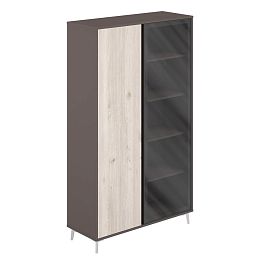 Шкаф высокий комбинированый (ЛДСП/Стекло) 1166х450х2000 / корпус: вольфрам; фасады: дуб тоскана/стекло Сирио / Sirio - Фото предпросмотра