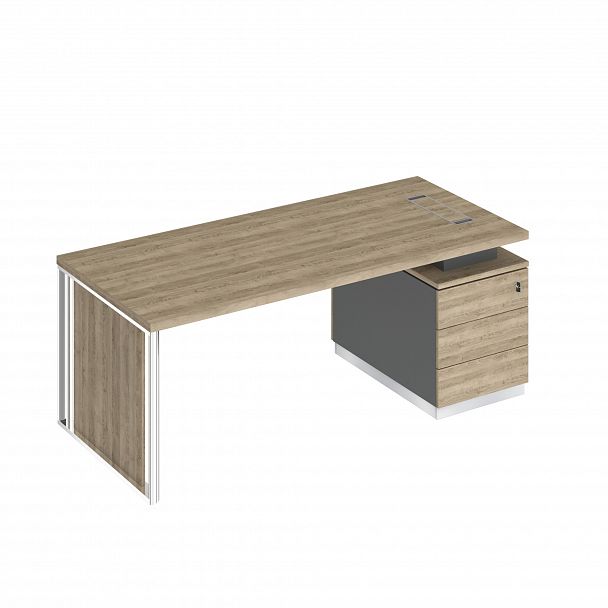 Стол руководителя на опорной тумбе (левый/правый) с декоративной вставкой "Bravo" БР 110 дуб гладстоун светлый/антрацит премиум/дуб гладстоун светлый - Вид 1