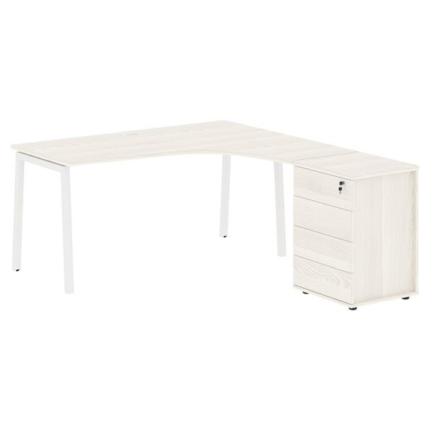 Стол эргономичный с тумбой ELCET 1518(R) Ясень Траун/Белый 1560х1880х750 EDIS - Вид 1