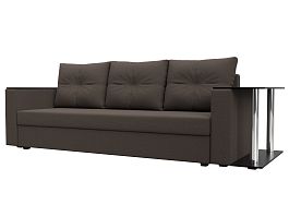 Диван прямой Атланта Лайт со столом справа Рогожка коричневый - Фото предпросмотра