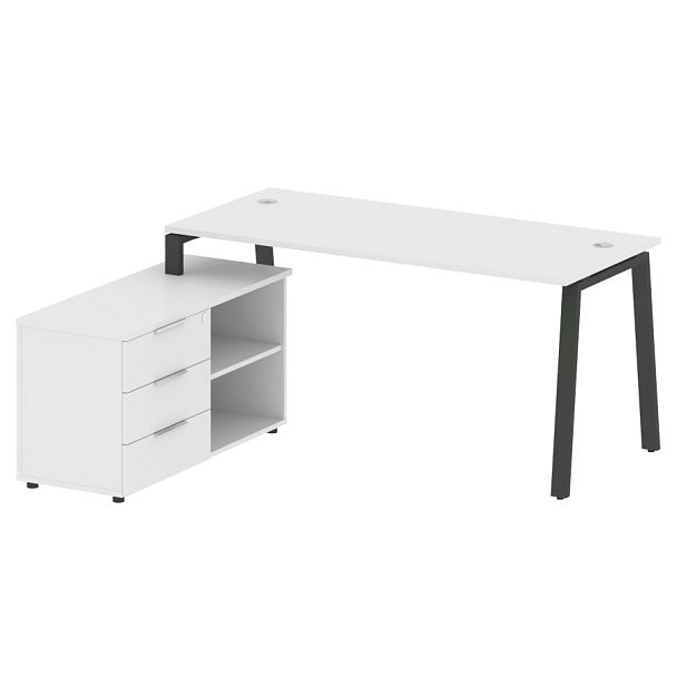 Metal System Р. ст. с тумбой на А-образном м/к БА.РС-СТС-2.4 (L) Белый/Антрацит металл 1700*1520*750 - Вид 1