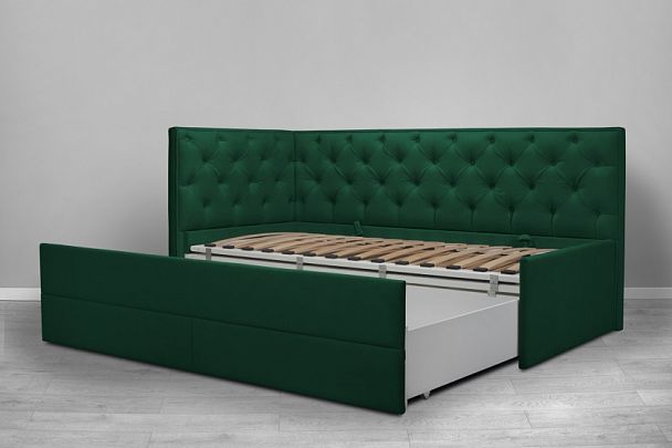 Кровать «Порше», каретная стяжка с доп. спальным местом, зеленая - Вид 4