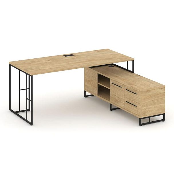 Rift Direct Стол руководителя на опорной тумбой RF.SRT-24 (R) Тиквуд Светлый/Металл Черный 1580*1600*750 - Вид 1