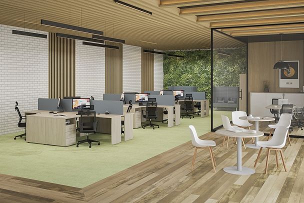 Секция  раб. станции Sigma s-b-s 3200х700х750 / профиль: 60х30 белый; столешница:  дуб светлый - Вид 14