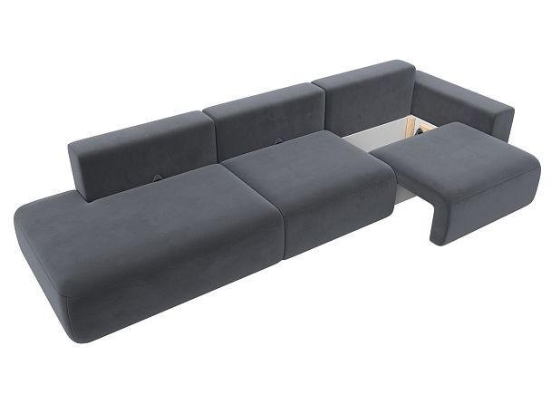 Диван прямой Лига-036 Модерн Лонг подлокотник справа Велюр серый - Вид 7