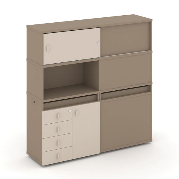 Estetica Набор №31. Тумба двойная+высокая надставка ES.NB.2V-31 Латте/Капучино 1500*410*1520 - Вид 1