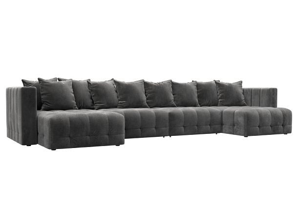 Диван П-образный Лига-052 НПБ Лонг Велюр серый - Вид 1