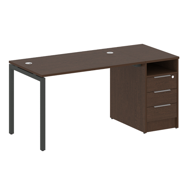 Metal System Quattro Р. ст. с тумбой на П-образном м/к 40БП.РС-СТП-1.2 Венге/Антрацит металл 1612*720*750 - Вид 1