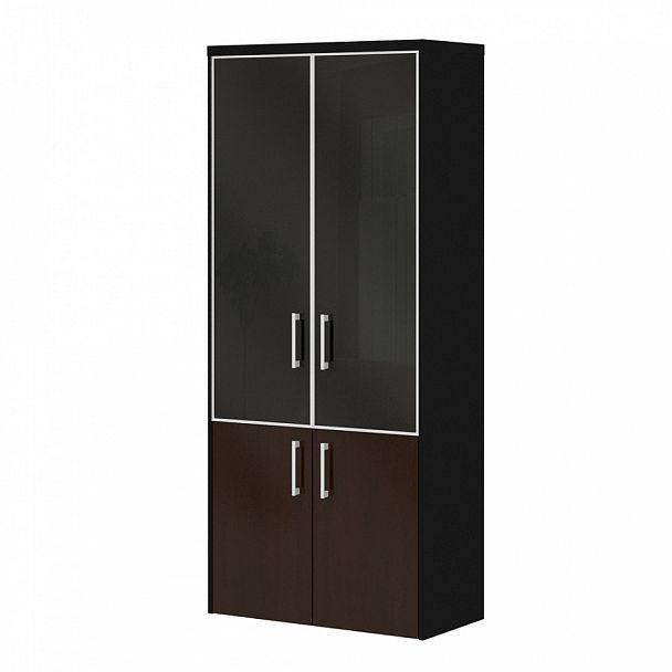 Шкаф комбинированный "Офисные шкафы для документов" ПК-ПРЛ-ШК205Х90АС2Д2-В1-981 темный орех - Вид 1