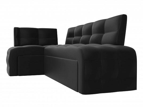 Кухонный угловой диван Люксор левый (полностью экокожа черная) - Вид 3