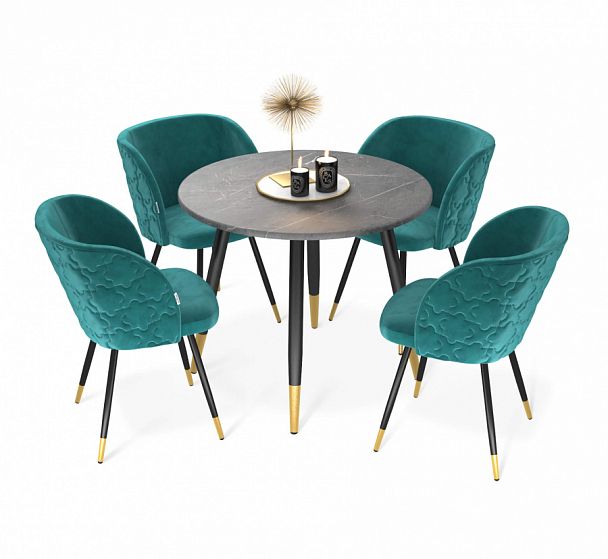 Обеденная группа Sheffilton SHT-DS220 серый мрамор./угольно-серый./чер. муар/зол - Вид 1